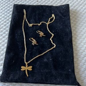 Gold over sterling silver girls set earrings and necklace 2 pieces